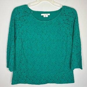 Boden Green Lace 3/4 Sleeve Top